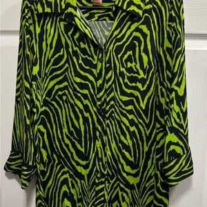 Multiples Lime and Black Zebra Print Button-Down Shirt Funky Goth Rave